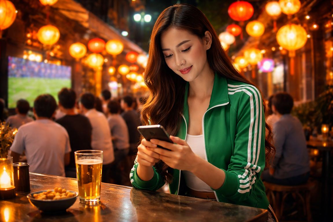 Người chơi Hà Nội xem tỷ lệ cá cược bóng đá dưới ánh đèn lồng đêm phố cổ